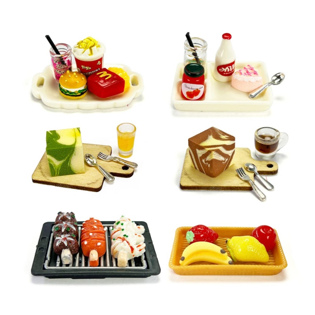 HUADELAIMA 200 Piece Dollhouse Miniature Food Pretend Fast Food Toy Set Burger Fries Milk Cake Egg Bread Pizza Coffee etc Doll Food Kitchen Accessories Toys Kids Party Accessories Restaurant