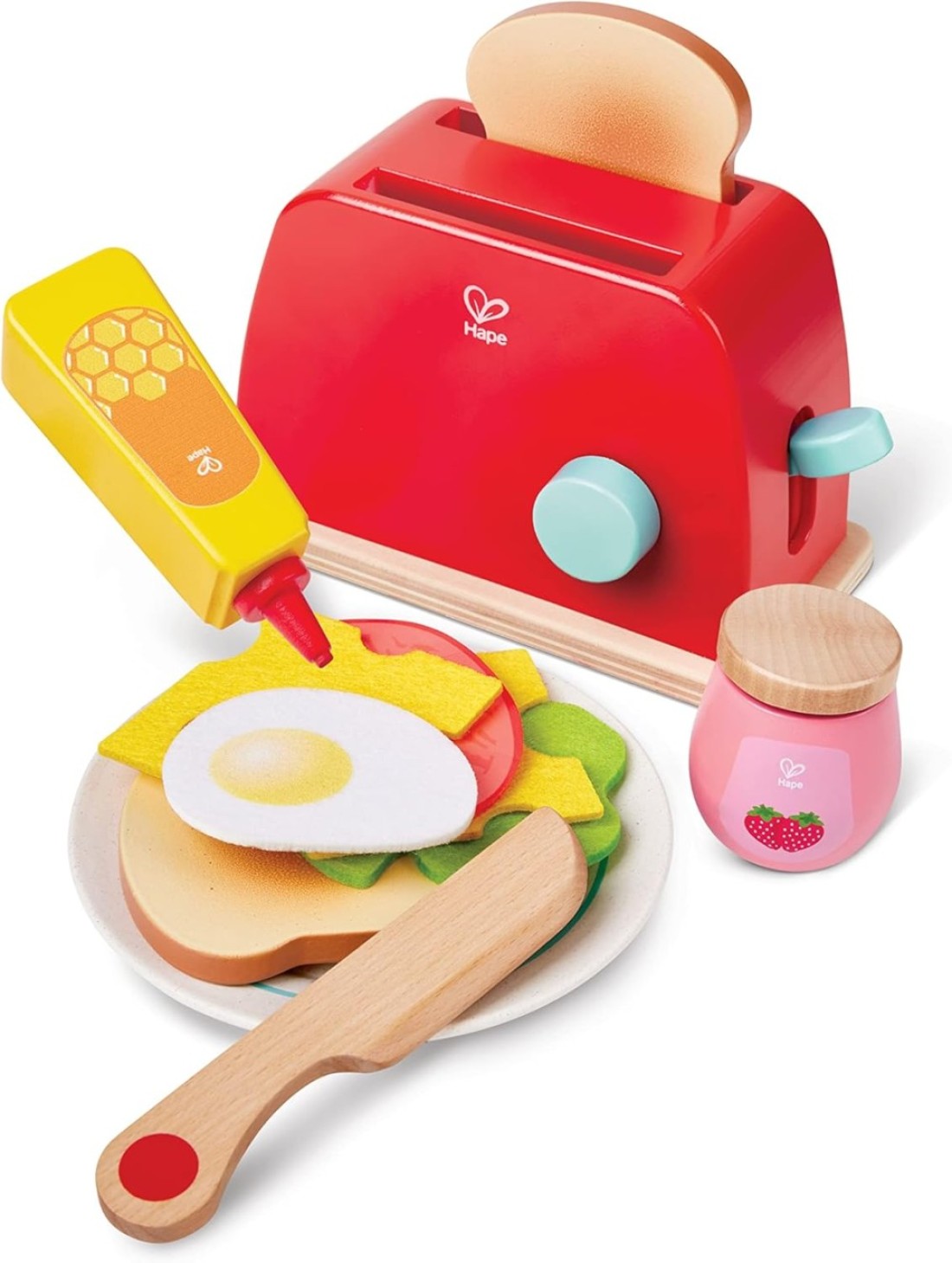 Hape Pop-up Toaster Set, 3Y+, Kitchen &amp; Food Toys, Wooden Red E3190