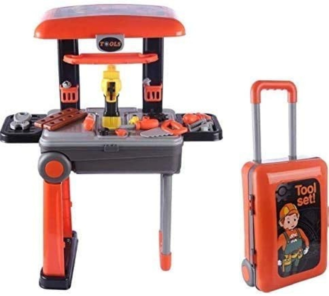 Generic 2 in 1 Deluxe Tool Kit Play Set, Pretend Play Luggage Tool Kit For Kids, With Suitcase Trolley (For Ages 3+)