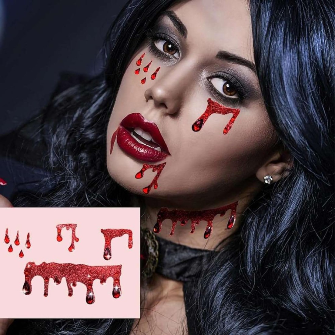 Halloween Cospaly Face Jewels Vampire Blood Costume Festival Face Gems Stick on Rhinestone Tattoo Stickers Pasties Self Adhesive Temporary Tattoos Fashion Jewelry for Party Vampire