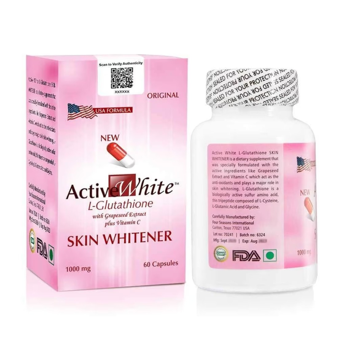 Active White High Antioxidant L Glutathione -Skin Whitening Pills (Made In USA)