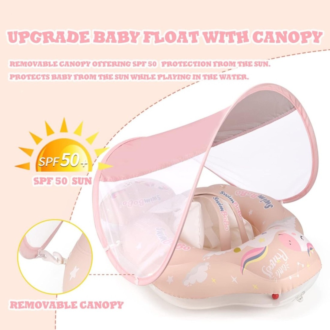 Swimbobo-Baby Swimming Float W/Sun Protection Canopy-Unicorn