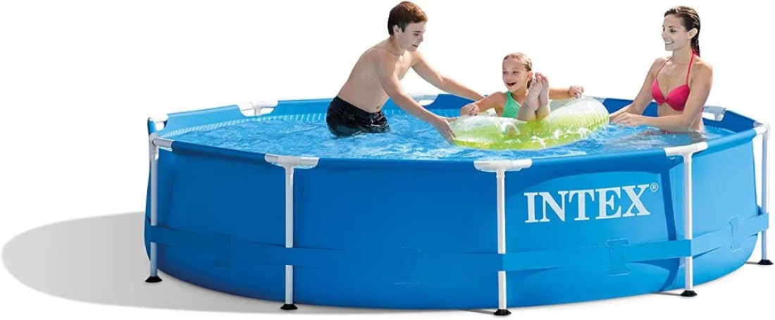Intex 10 Foot x 30 Inch Round Metal Frame Backyard Above Ground Swimming Pool