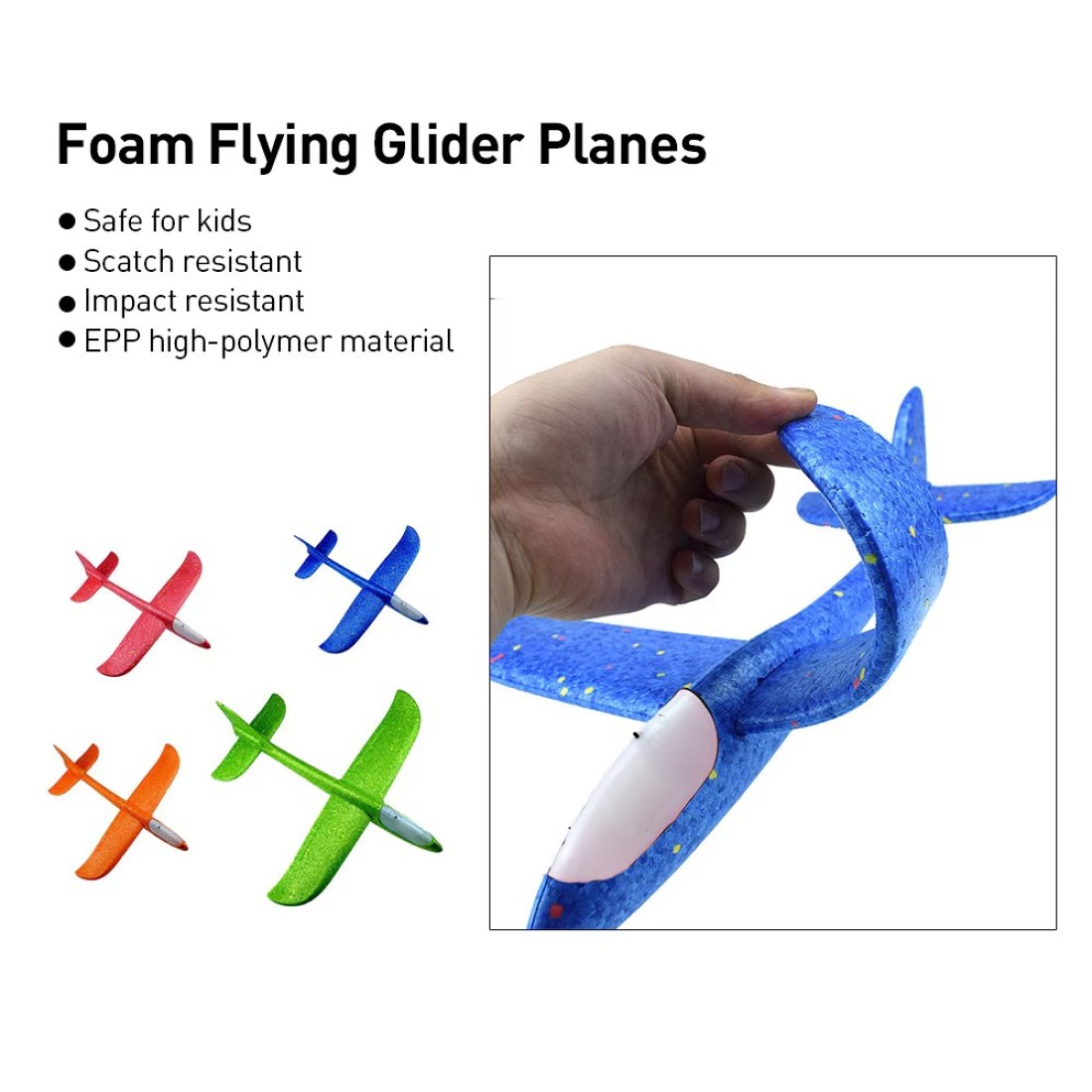 Generic-Flying Glider Planes With Flash LED Light 18.9&quot; Foam Flight Mode Throwing Air Plane Aerobatic Airplane Outdoor Sport Game Toys Gift for Kids 3 4 5 6 7 Year Old Boy Blue