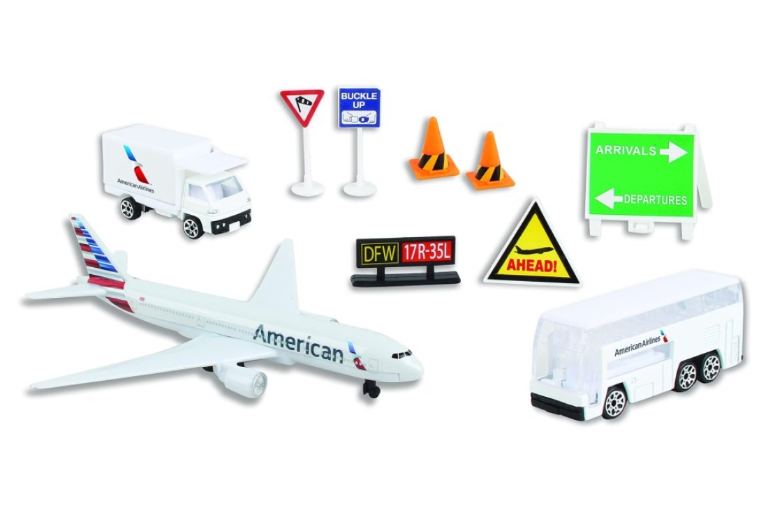Daron American Airlines Airport Playset with DieCast Metal Model Airplane with Plastic Parts Cars and Transportation Toys for Kids Ages 3