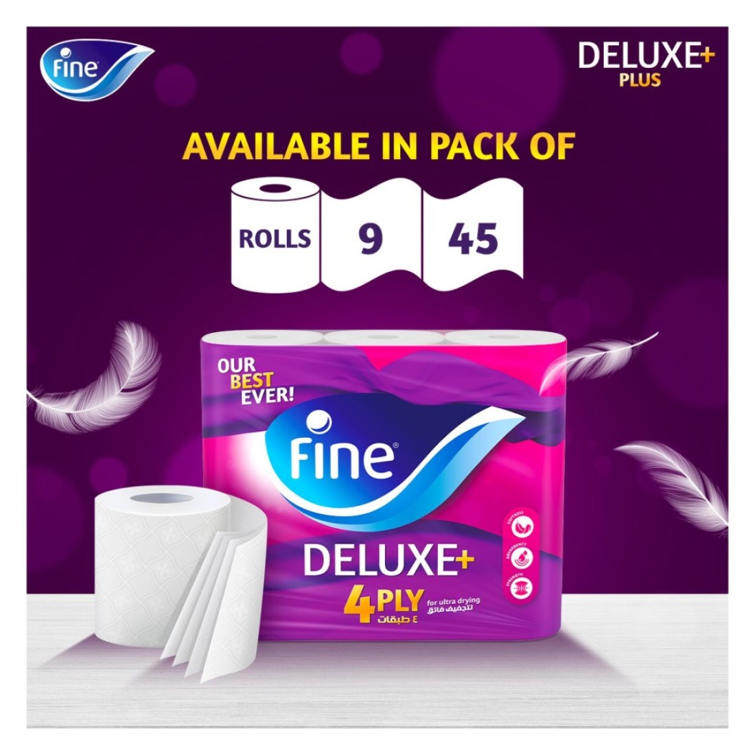 Fine Deluxe Plus Toilet Paper Roll 4 Ply 140 Sheets 9 Rolls
