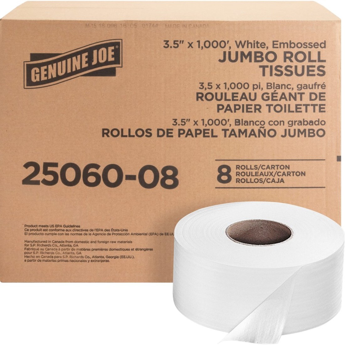 Genuine Joe GJO2506008 Jumbo Dispenser Roll Bath Tissue 8 roll pack