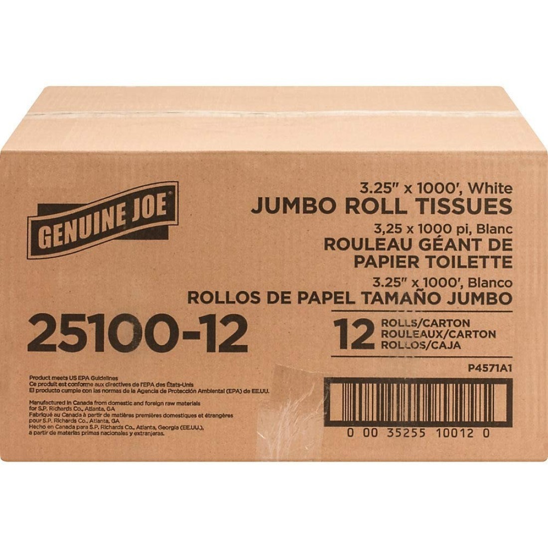 Genuine Joe 2510012 Jumbo Bath Tissue Roll 2Ply 1000Ft 12CT White