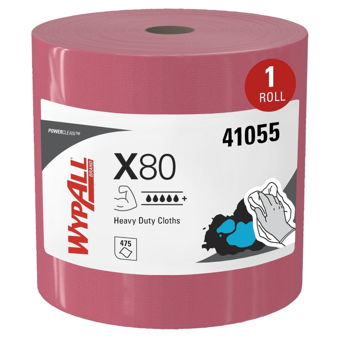 WypAll X80 Reusable Wipes 41055 Extended Use Cloths Jumbo Roll Red 475 SheetsRoll 1 RollCase