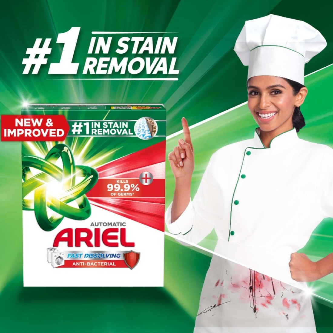 Ariel Fast Dissolving Anti-Bacterial Washing Powder for Automatic Washing Machine 2.5kg Pack of 2
