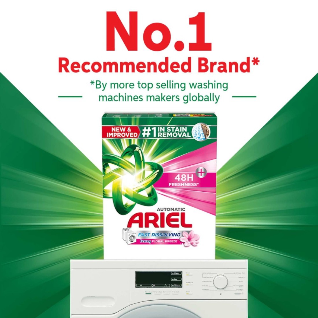 Ariel Core+ Fast Dissolving Washing Powder for Automatic Washing Machine Downy Floral Breeze 2.5kg Pack of 4
