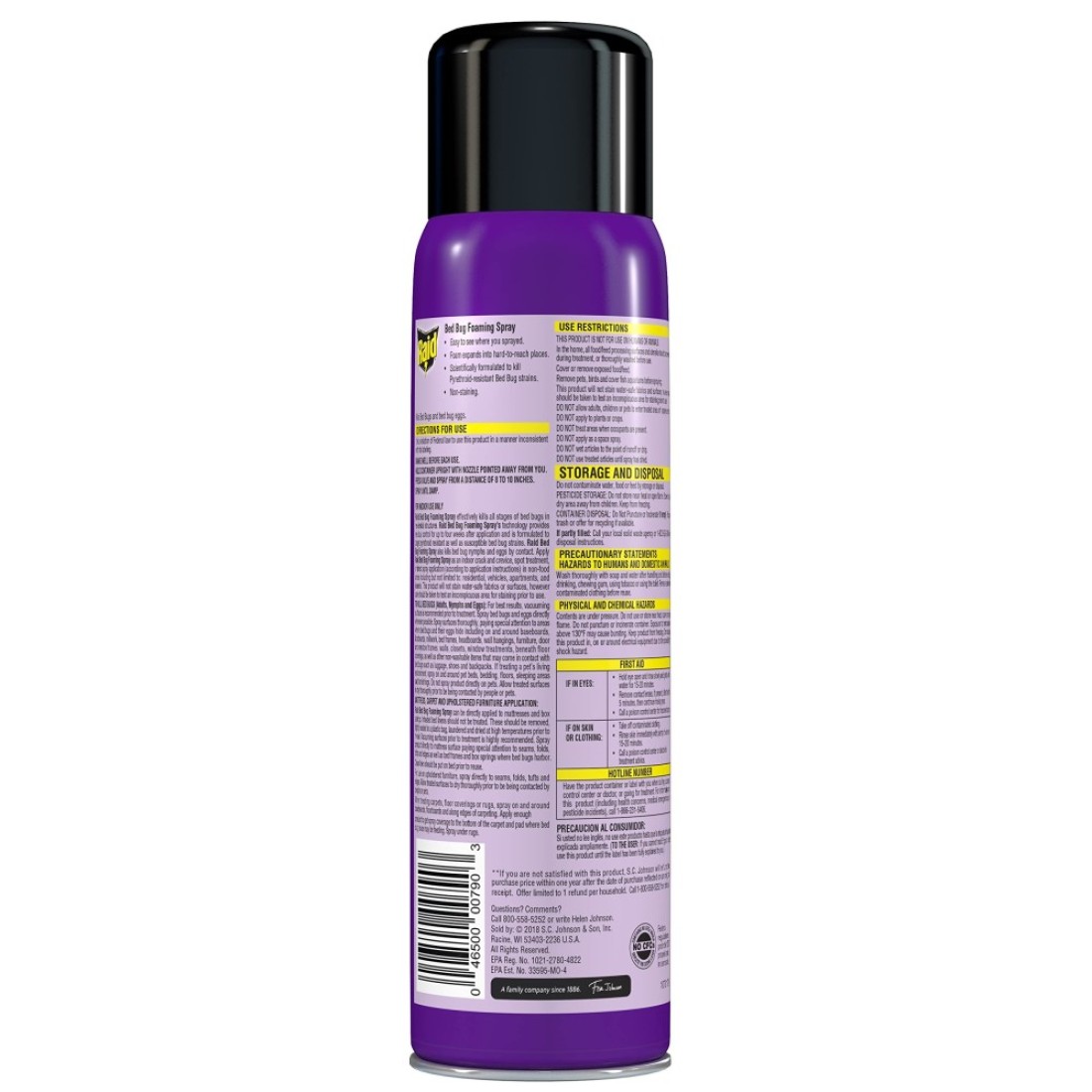 RaidBed Bug Foaming Spray Kills Bed Bugs and Their Eggs for Indoor Use NonStaining Keeps Killing for Weeks 165 oz Pack of 1
