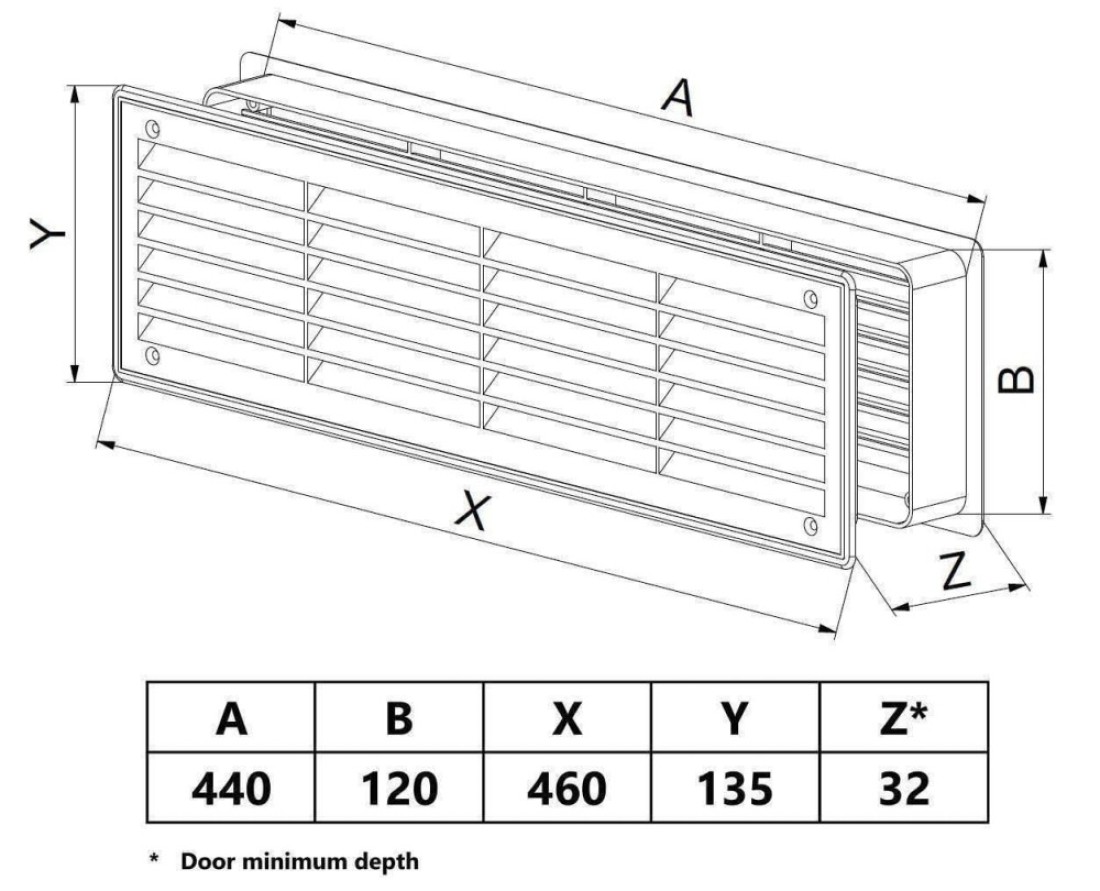 Bathroom Door Air Vent Grille 455mm x 135mm 18 x 53 inch Two Sided Ventilation Cover Brown