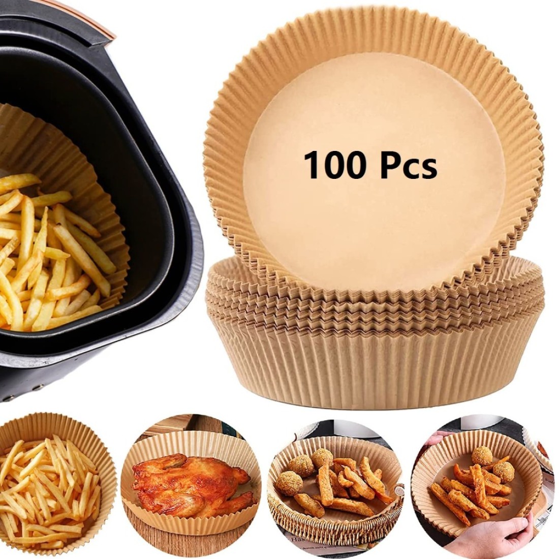 Air Fryer Paper Liners 100PCS Nonstick Disposable Liners Baking Paper for Air Fryer Oilproof Waterproof Food Grade Parchment for Baking Roasting Microwave 100Pcs63 inch