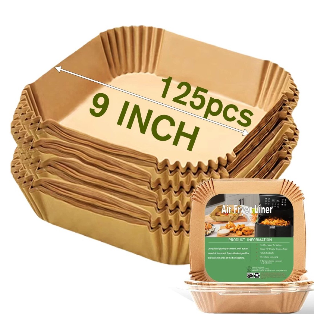 Large Air Fryer Disposable Paper Liners Square 9 Inch 125 Pcs Parchment paper liner for 58QT Air fryer Oilproof Waterproof Parchment Baking Paper for Baking Roasting Microwave