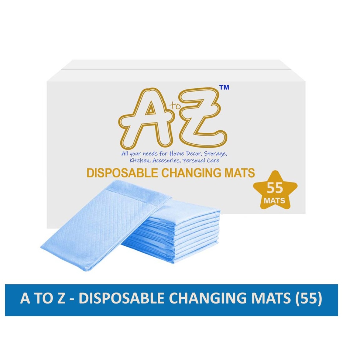 A To Z Disposable Changing Mats (45x60cm) Large, Pack Of 55 - Blue