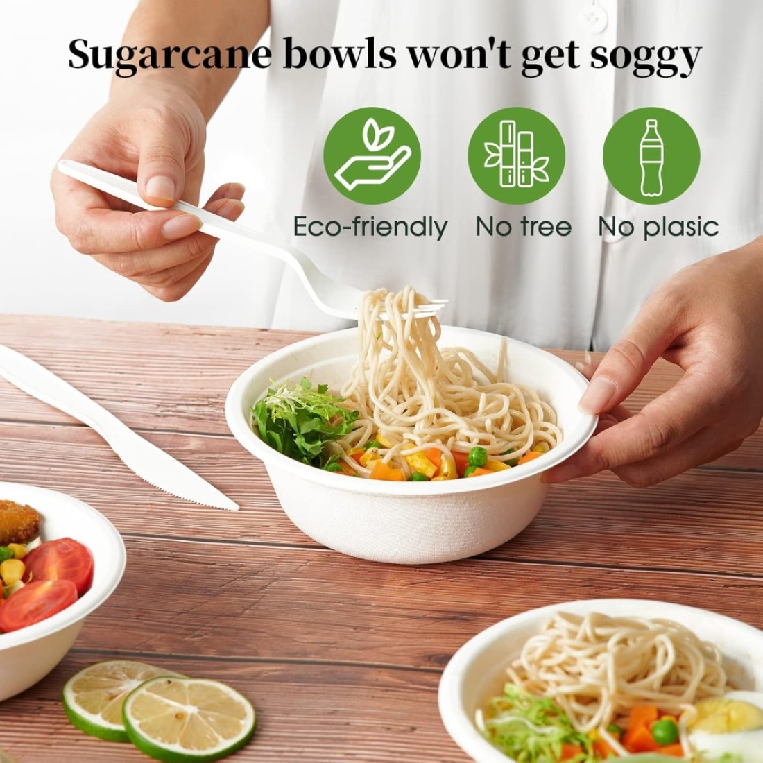 LAVISH Heavy-Duty Bagasse Biodegradable Paper Bowls, [ 10-Pack 8oz/240ml ] Compostable Bowls for Hot &amp; Cold Foods, Ideal for Soup, Ice Cream, Salad, Snacks, and Desserts (White)
