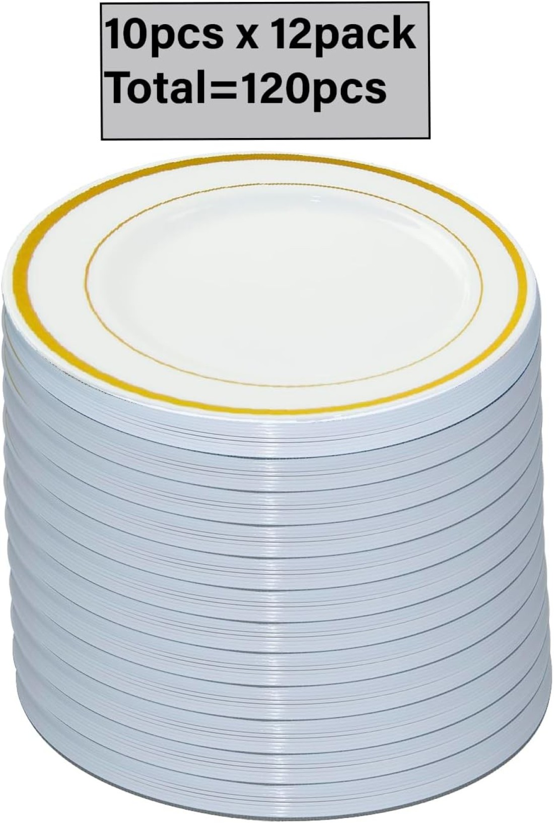 7.5&#39;&#39; White &amp; Gold Disposable Plastic Plates &ndash; 24g, Sturdy &amp; Elegant &ndash; Pack of 120 plates