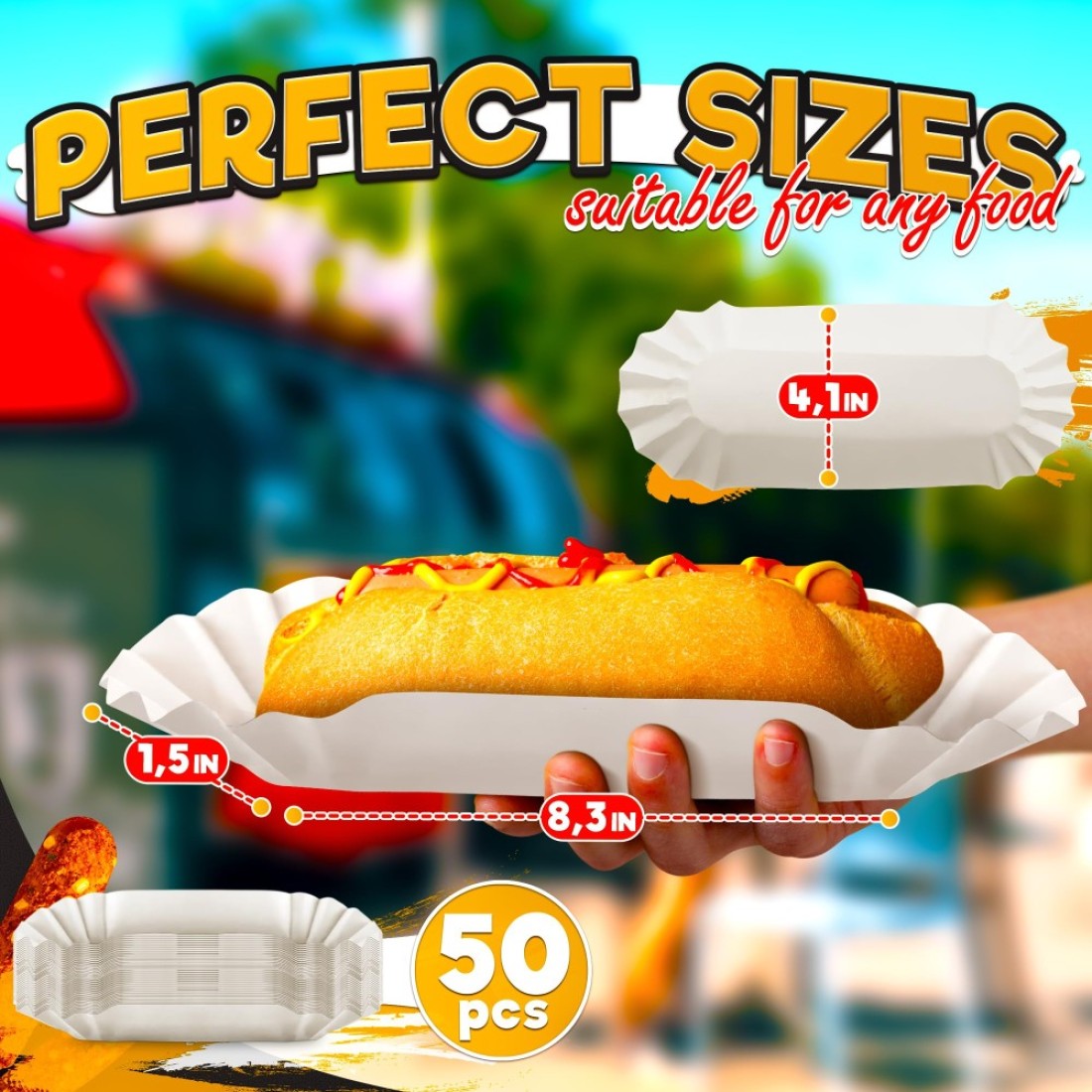 Hotdog Serving Tray for Food Serving 50Pcs White Hot Dog Trays Disposable Trays for Serving Food Trays for Party Serving Supplies Hotdog Tray Small White Paper Trays for Food Disposable Plates