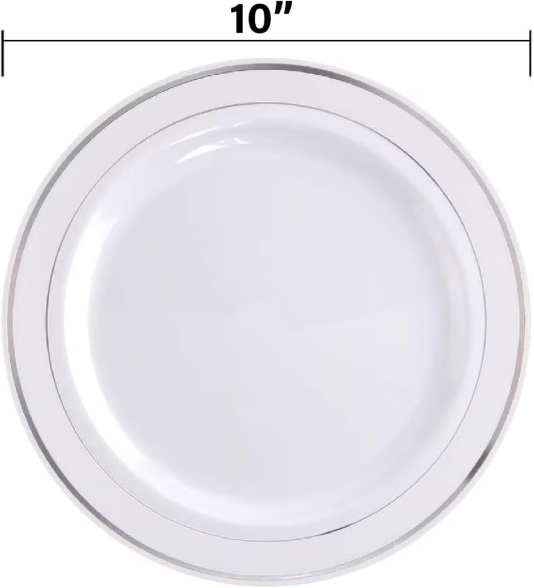 10&quot; Disposable Plastic Plates, White &amp; Gold Color, 46g Weight, Pack of 120 Plates