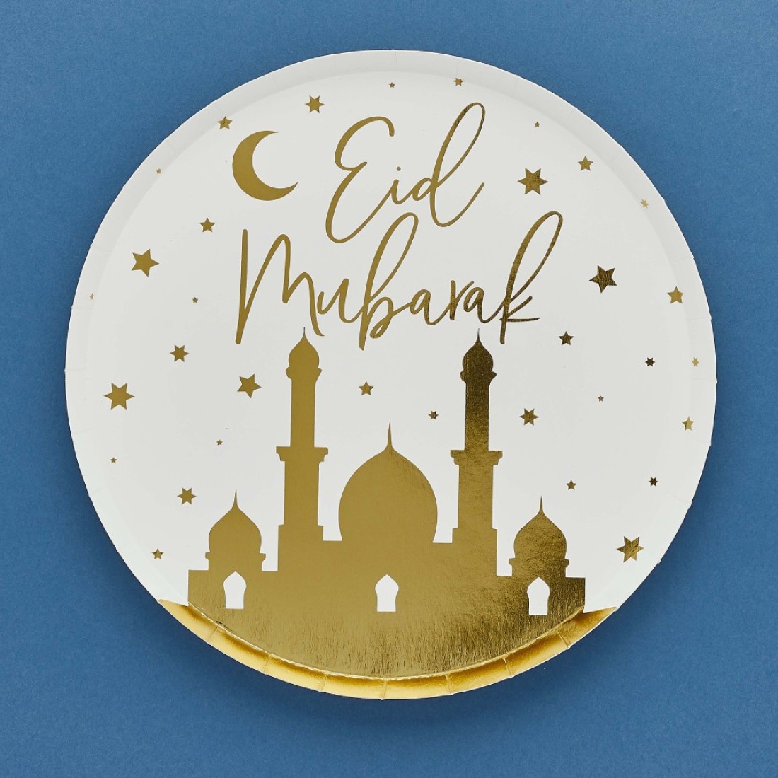 Eid Dinner Paper Plates Gold &amp; White 8Pcs
