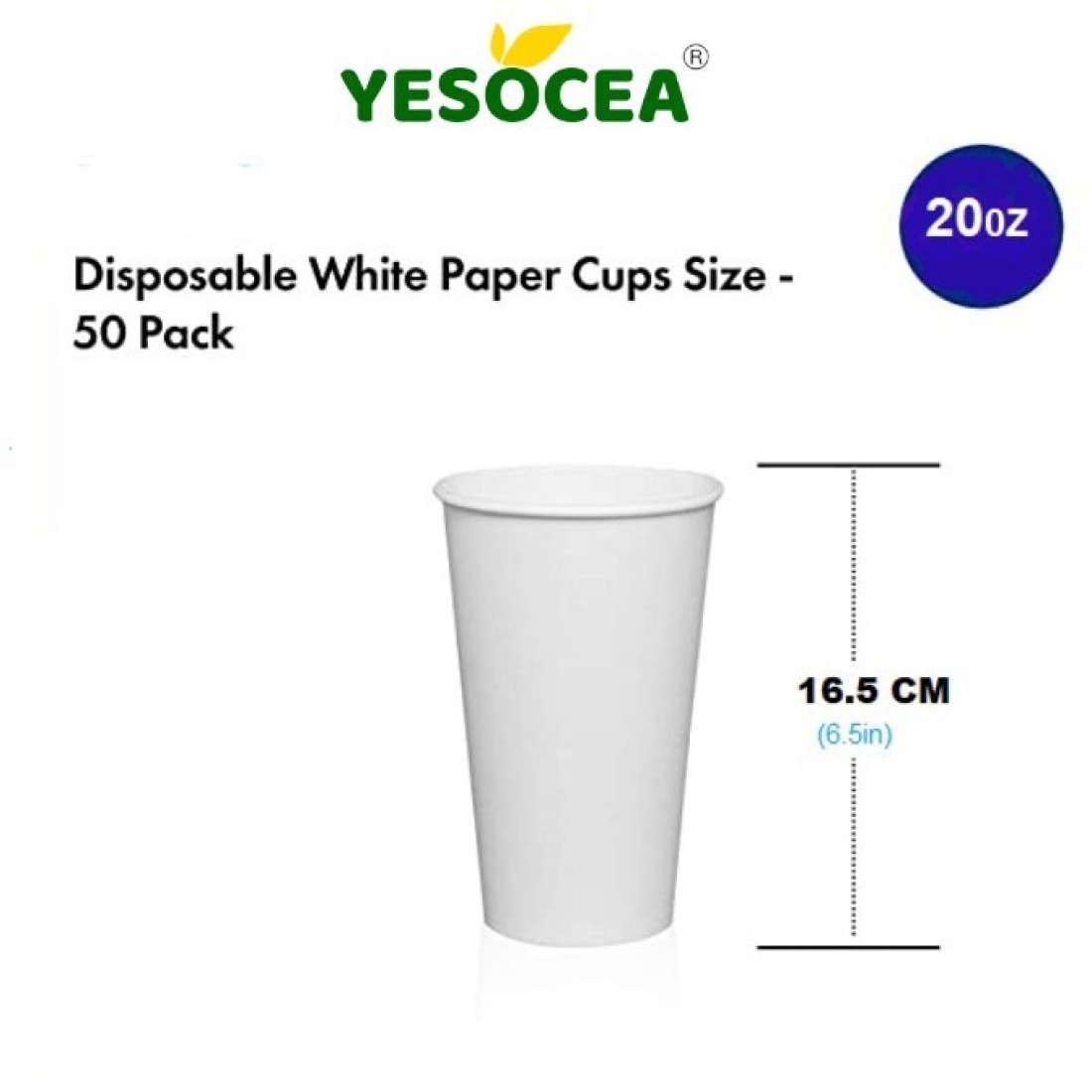 Yesocea 20 Oz. White Paper Cups Serve Your Drinks With Convenience And Style Disposable Hot Chocolate, Cocoa, Water, Coffee Cup [50 Cups]