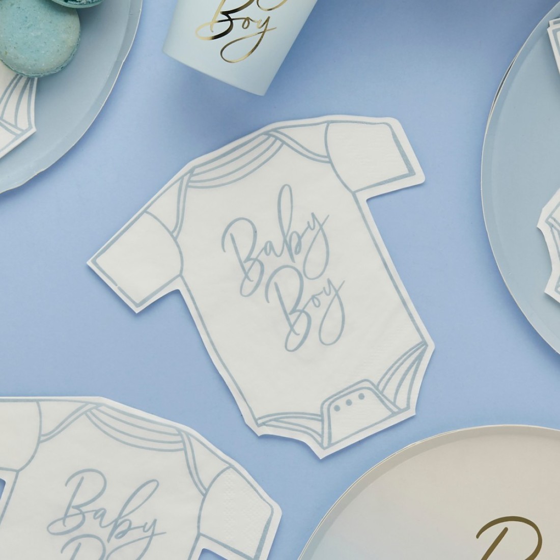 Blue &#39;Baby Boy&#39; Babygrow Paper Napkins 16/Pack