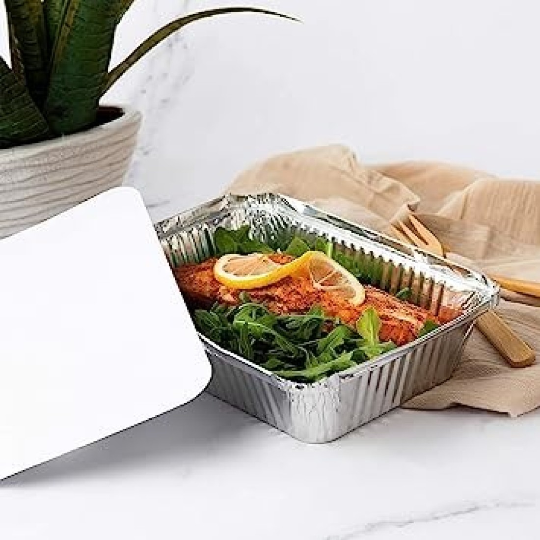 Vsell24 680Cc 50Pc Disposable Aluminium Containers Foil Pans With Lids For Food Storage