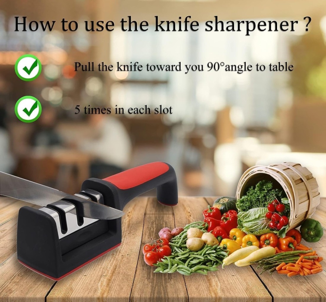 Knife Sharpener for Sharpening and Polishing Kitchen Knives - Black