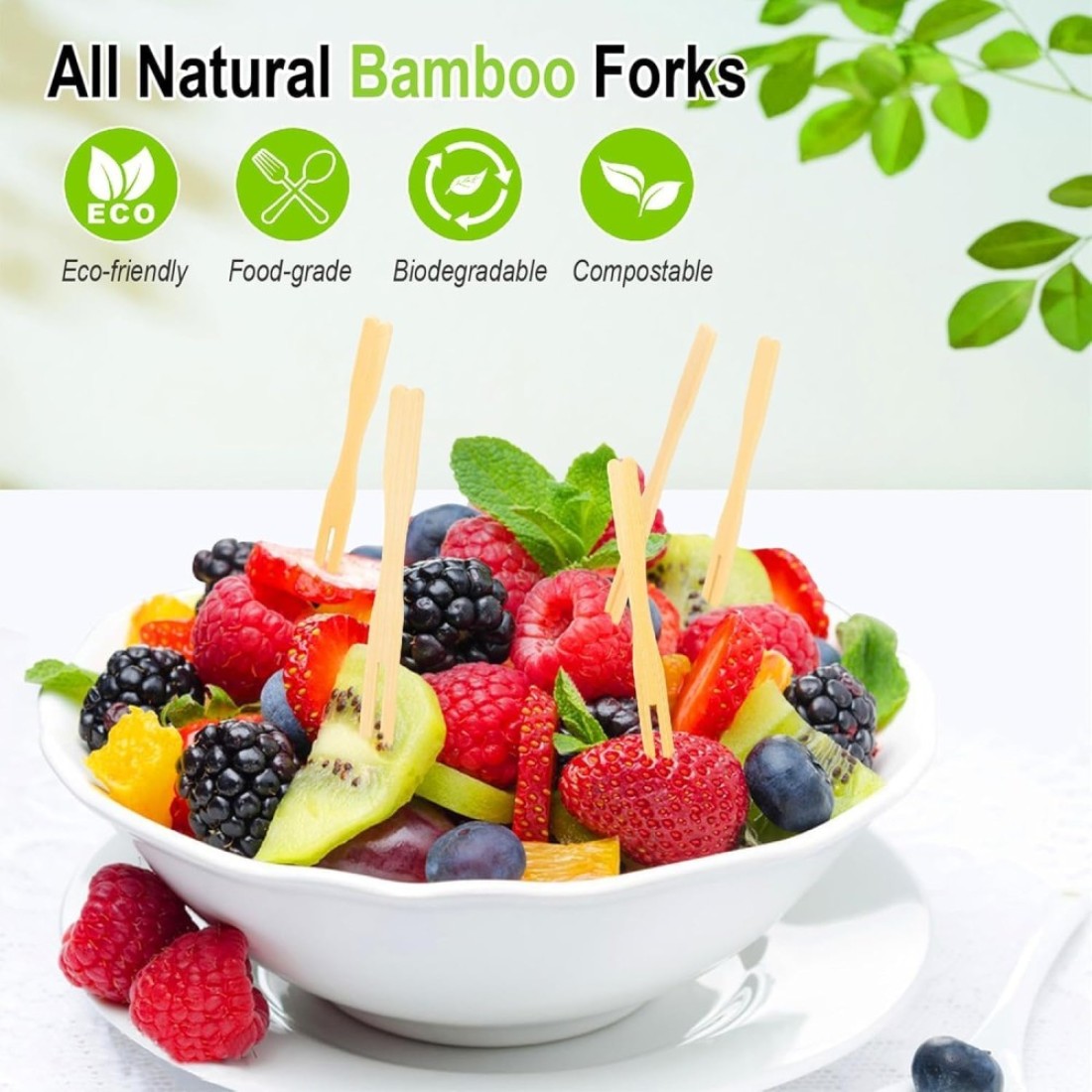 LAVISH Wooden Fruit Forks, Bamboo Fruit Fork, Two Prongs Fruit Forks Disposable Cocktail Food Picks Blunt-end Forks