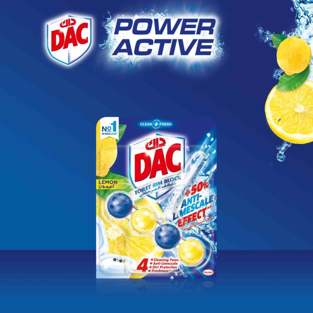DAC Power Active Lemon Toilet Rim Block Duo Pack 100g