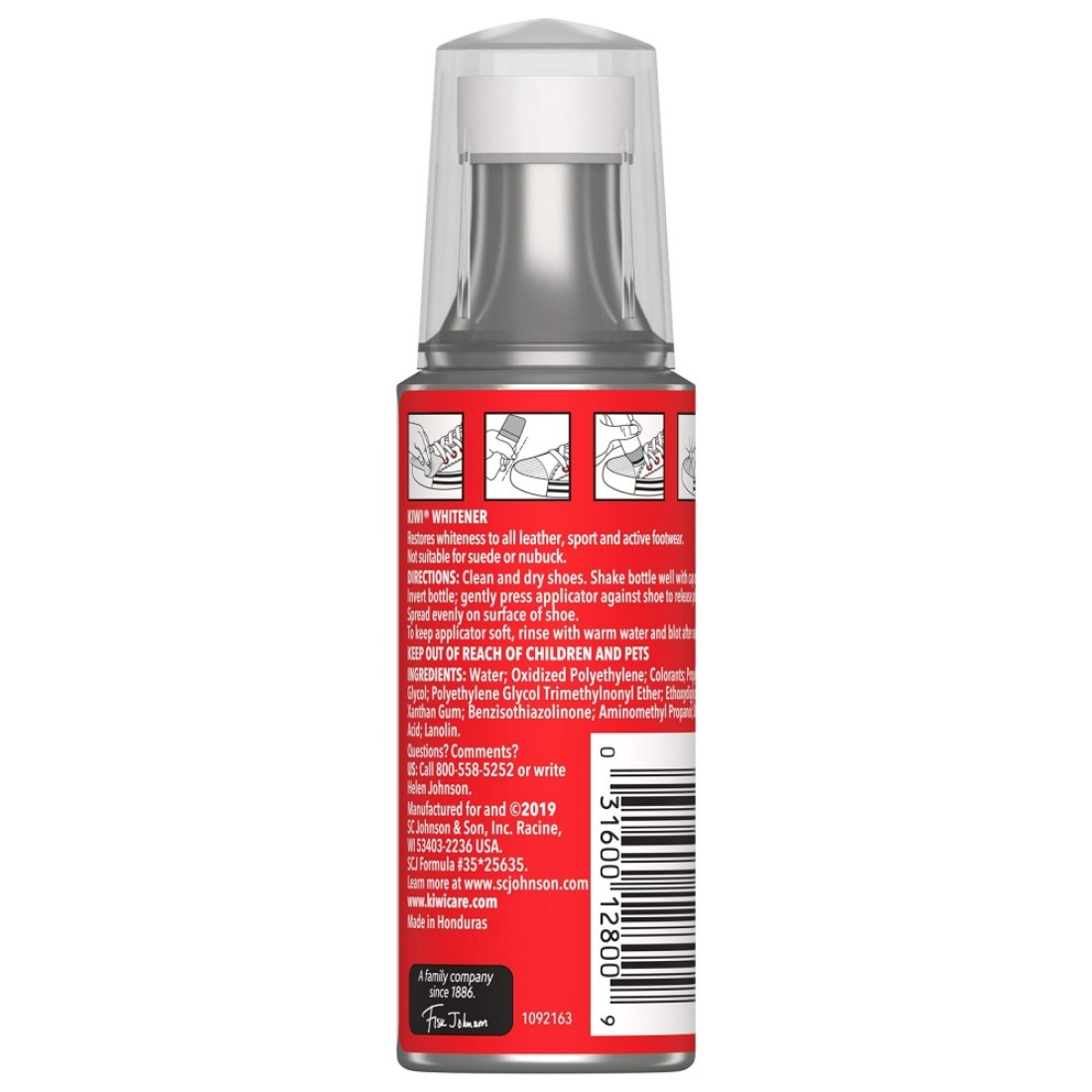 KIWI Shoe Whitener For Leather Vinyl Canvas Nylon and More 4 Fl Oz Includes Sponge Applicator