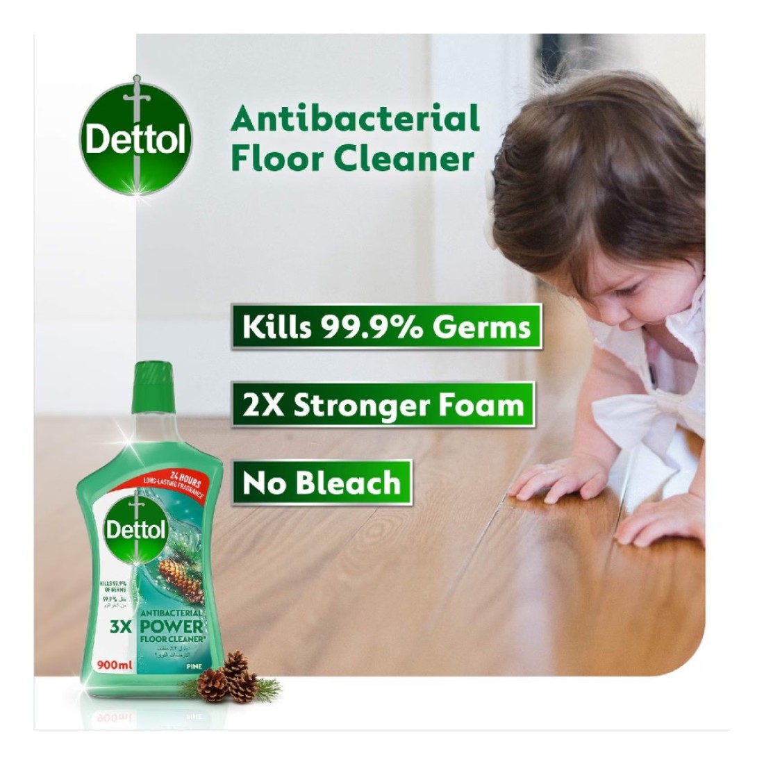 Dettol Antibacterial 3x Power Floor Cleaner Pine 900ml Pack of 2