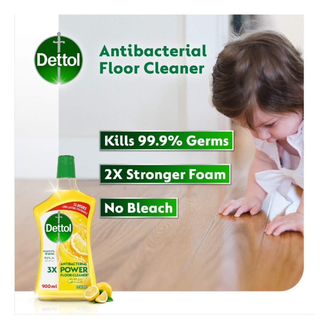 Dettol Antibacterial 3x Power Floor Cleaner Lemon 900ml Pack of 2