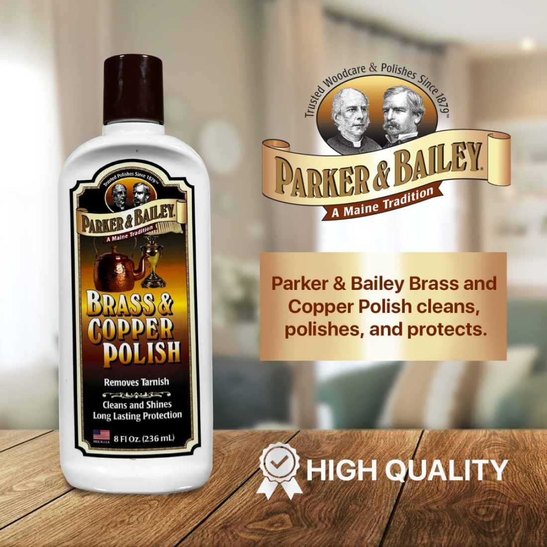 PARKER BAILEY Brass and Copper Polish Brass Polish Cleaner Copper Cleaner and Polish Tarnish Remover Metal Polish Cream for Polishing Antique Decor Pans Furniture 8 Oz Bottle
