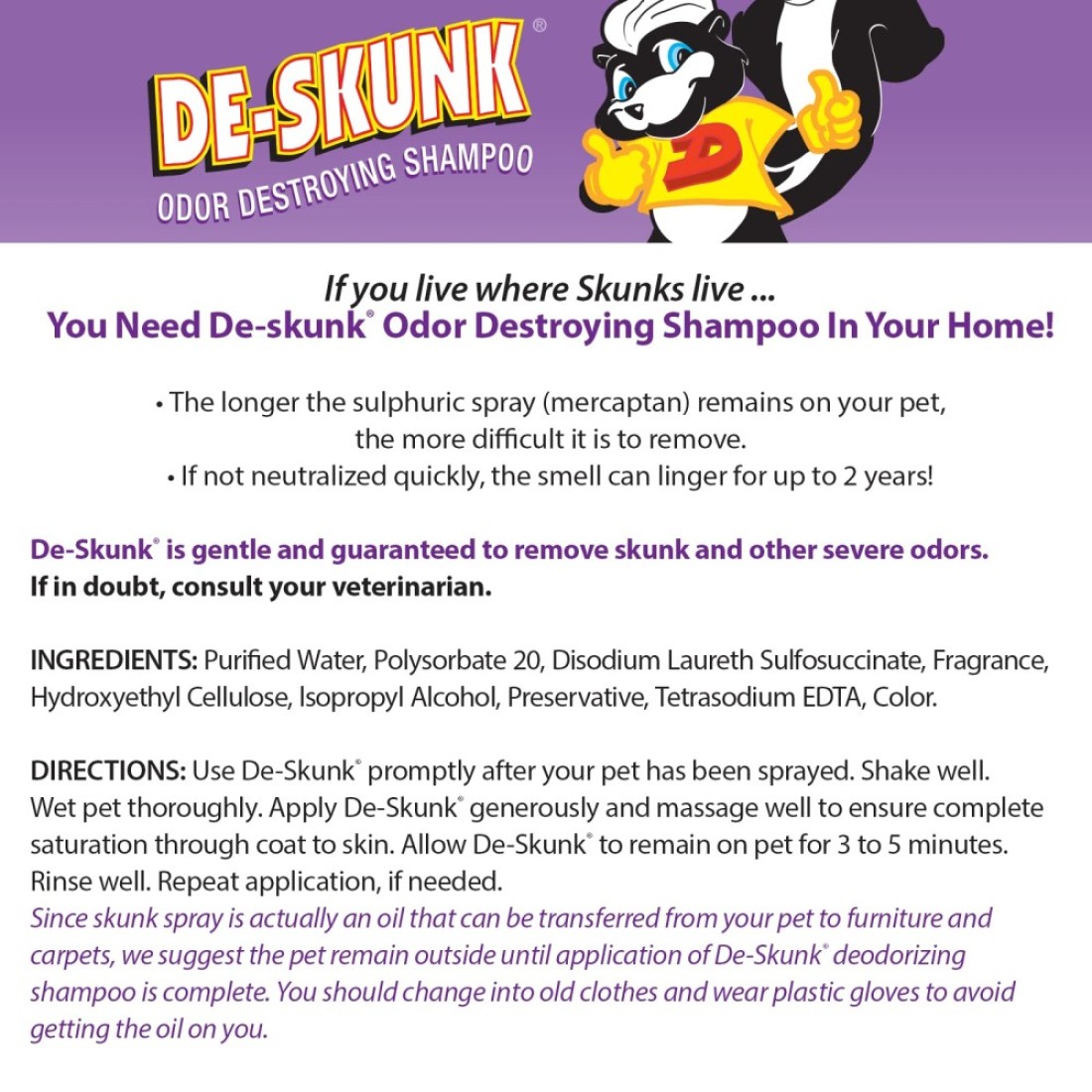 DeSkunk Odor Destroying Shampoo for Dogs 32 oz Formulated with Powerful DeGreasers Skunk Odor Remover for Pets Carpet Furniture and More Removes Skunk Smell Fast Clear FG00065