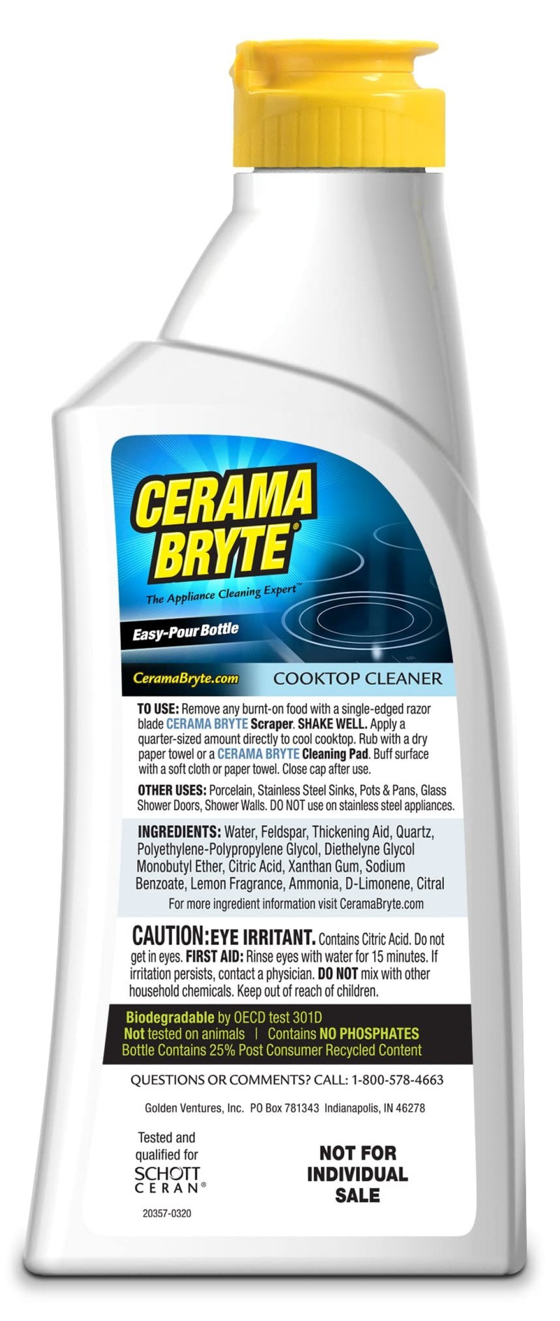 Cerama Bryte Combo Kit POWR Grip Scraper Pad Removes Tough Stains Cooktop and Stove Top Cleaner for Glass Ceramic Surfaces 10 Ounces 4 Piece