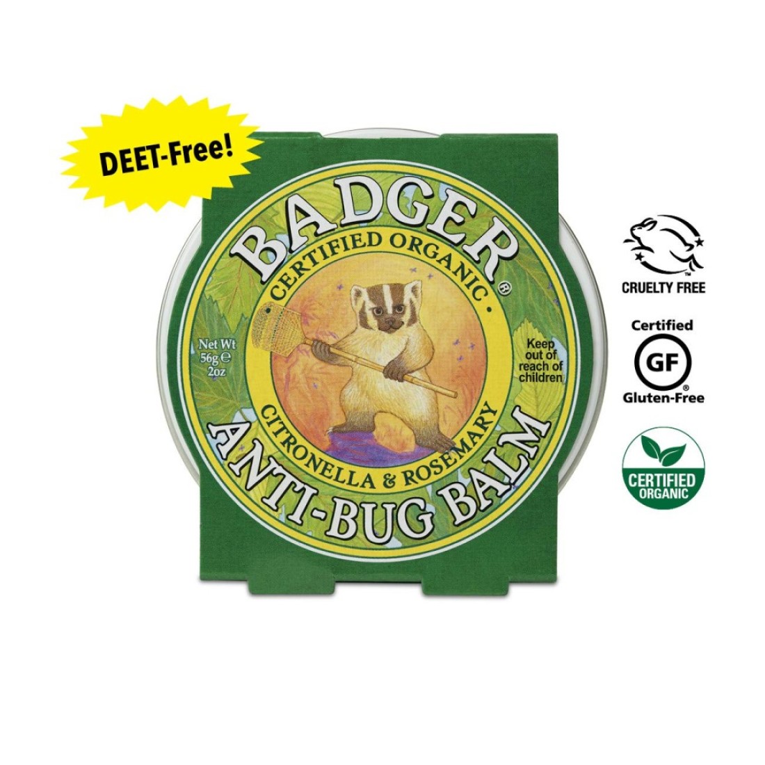 BadgerBug Repellent Organic DeetFree Mosquito Repellent with Citronella Lemongrass Easy to Use Travel Size Camping Essential Family Friendly Insect Repellent Balm 2 oz Tin 2 Pack