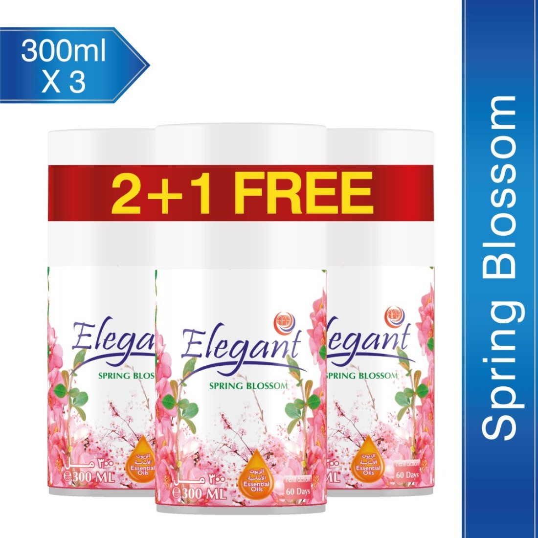 Elegant Automatic Spray REFILL &ndash; Spring Blossom &ndash; 300ML &ndash; Pack of 3, Triple Pack (300ML x 3 Pcs) &ndash; Air Freshener REFILL for Home And Bathroom, Made With ESSENTIAL OILS