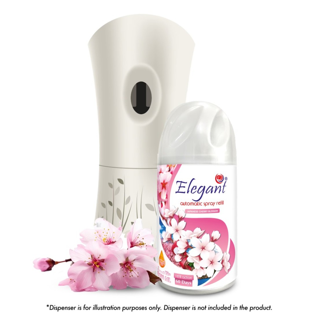 Elegant Automatic Spray REFILL &ndash; Japanese Cherry Blossom &ndash; 250ML &ndash; Pack of 6, 6-Pack (250ML x 6 Pcs) &ndash; Air Freshener REFILL for Home And Bathroom, Made With ESSENTIAL OILS