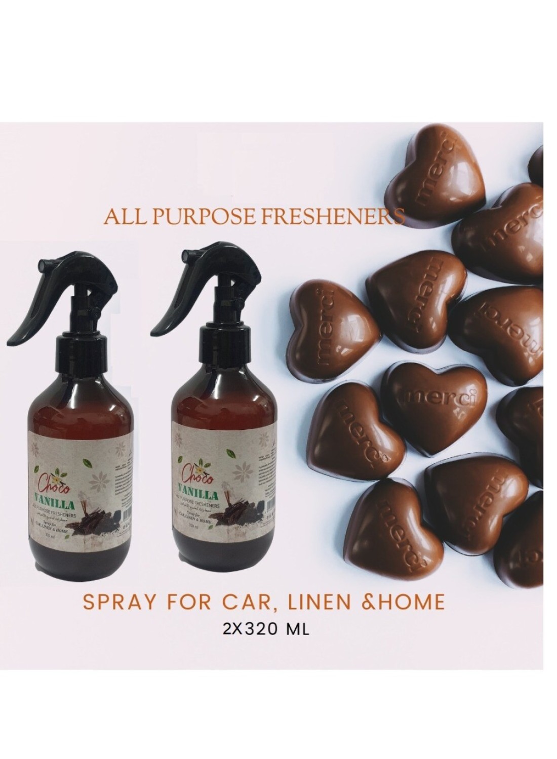 320ml Chocolate and Vanilla Room Air Freshener - 2-Pack for Home, Office, Carpets, and Pillows - Odor Eliminator