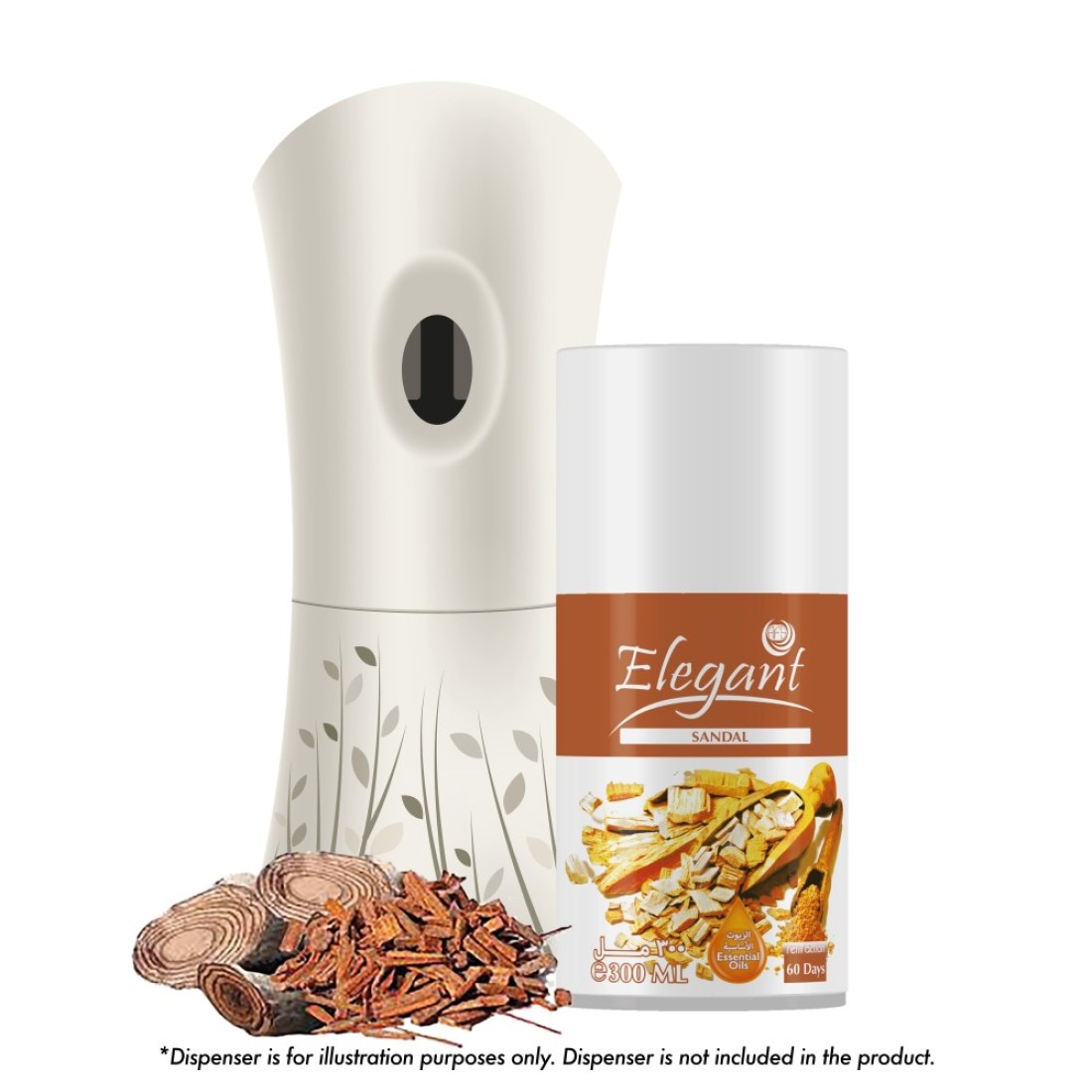 Elegant Automatic Spray REFILL &ndash; Sandal &ndash; 300ML &ndash; Pack of 6, 6-Pack (300ML x 6 Pcs) &ndash; Air Freshener REFILL for Home And Bathroom, Made With ESSENTIAL OILS