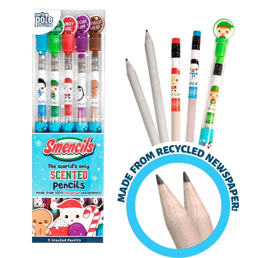 Holiday Smencils HB 2 Patented Gourmet Scented Fun Pencils 5 Count Stocking Stuffer Gifts for Kids School Supplies Party Favors Classroom Rewards