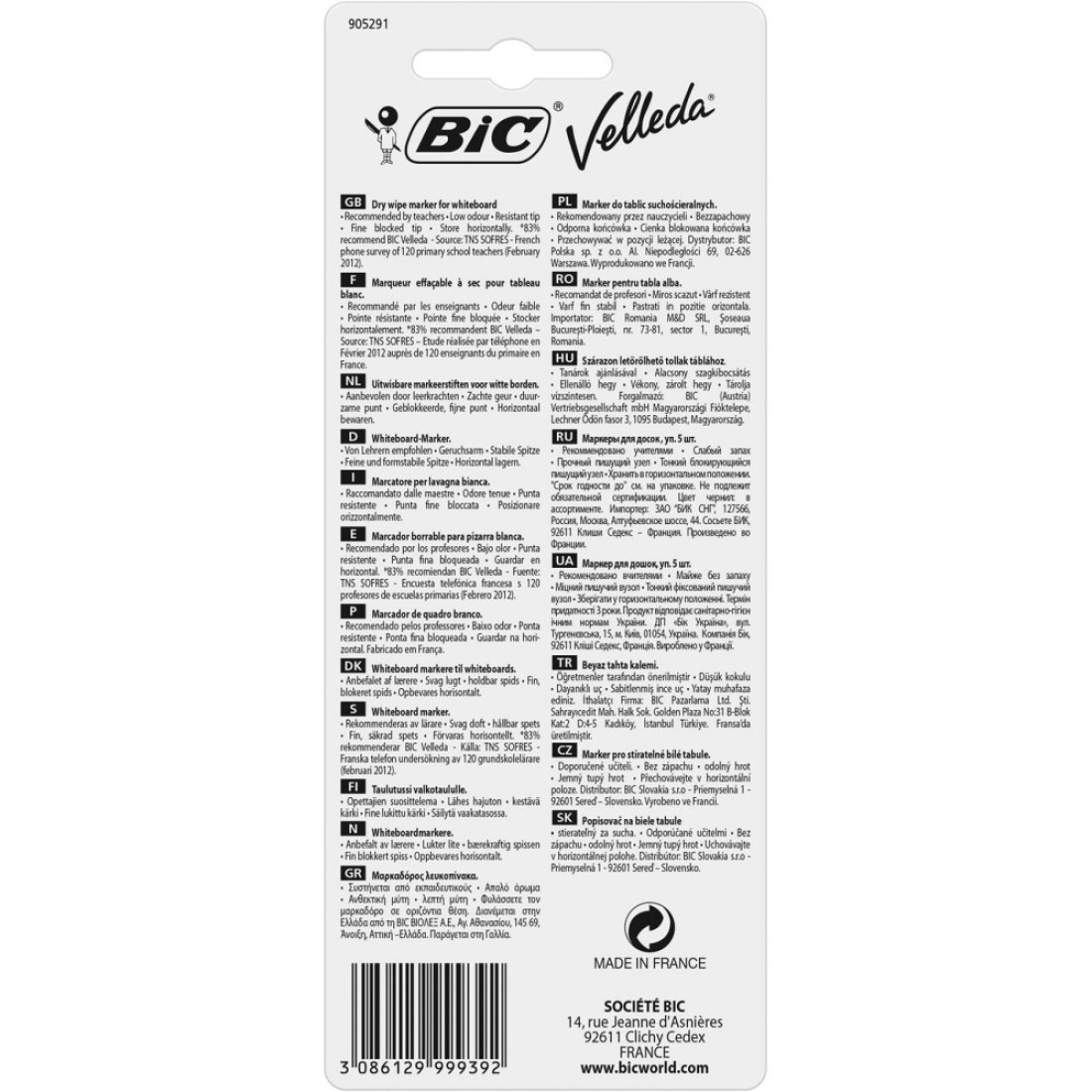 BiC Velleda Whiteboard Marker Multicolour Pack of 5