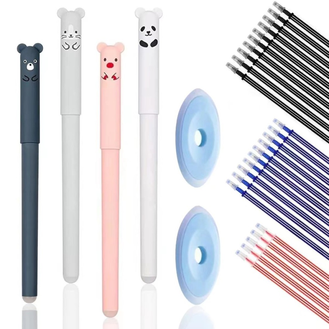 HAOSJINY Erasable Gel Pens 05mm Cute Erasable Pens Erasable Pens MulticolorBlackBlueRed Include 4 Pens 25 Refills 2 Eraser 31 Piece Set
