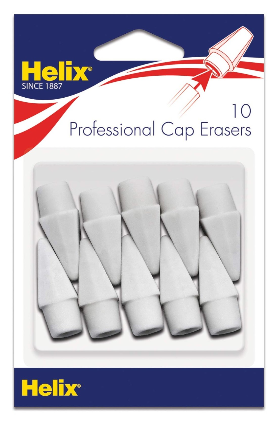 Helix Professional Pencil Cap Erasers 10ct Efficient Correction Durable Clean Ideal for Students and Professionals Latex free