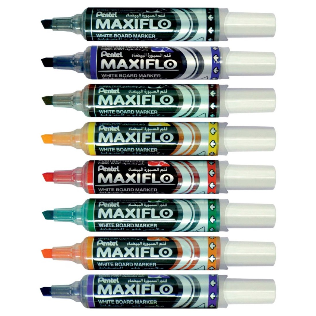 Pentel Maxiflo Chisel Tip White Board Marker Wallet 8 PCS