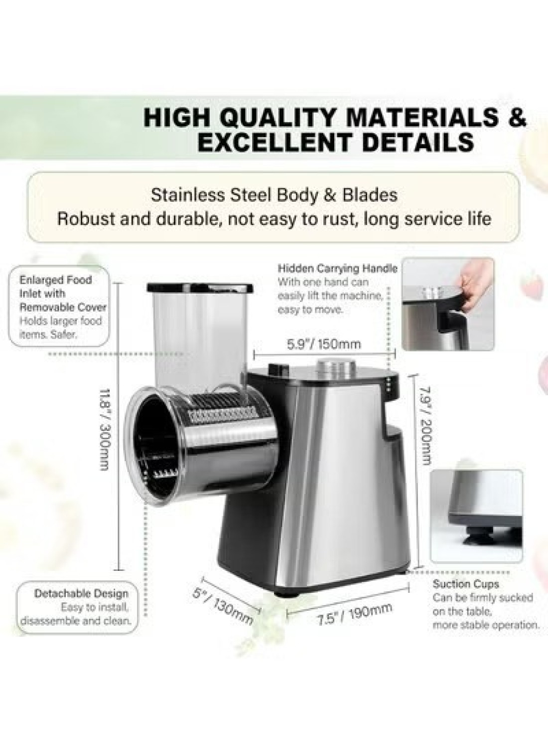 Vegetable Cutter Electric Vegetable Slicer Stainless Steel Cheese Grater 250 W Upgraded Large Calibre Chopper Kitchen Spiral Cutter Multifunctional With 5 Blades 220 V