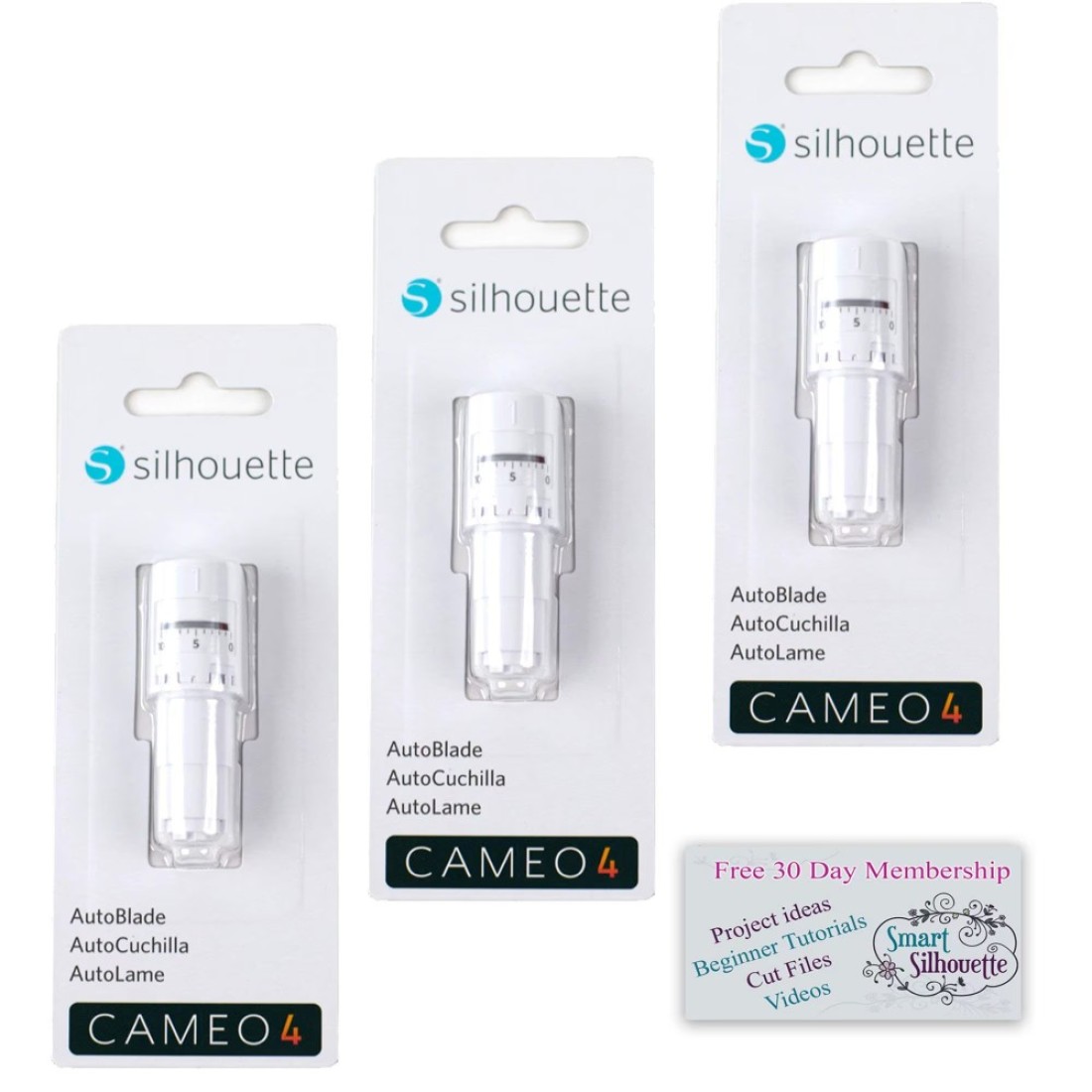 Silhouette AutoBlade Pack of 3 Blades for Use with Cameo 4 with 50 Designs