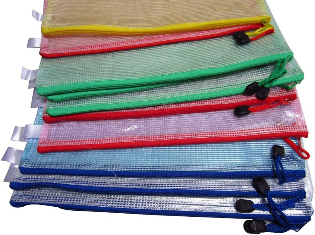 Generic Zipper File Folder Bags, Lebeila 12Pcs Legal A4 Size Paper Document Pouches Clip-On Zippered Mesh Waterproof Files Storage Organizer Protector (12 Mixed)